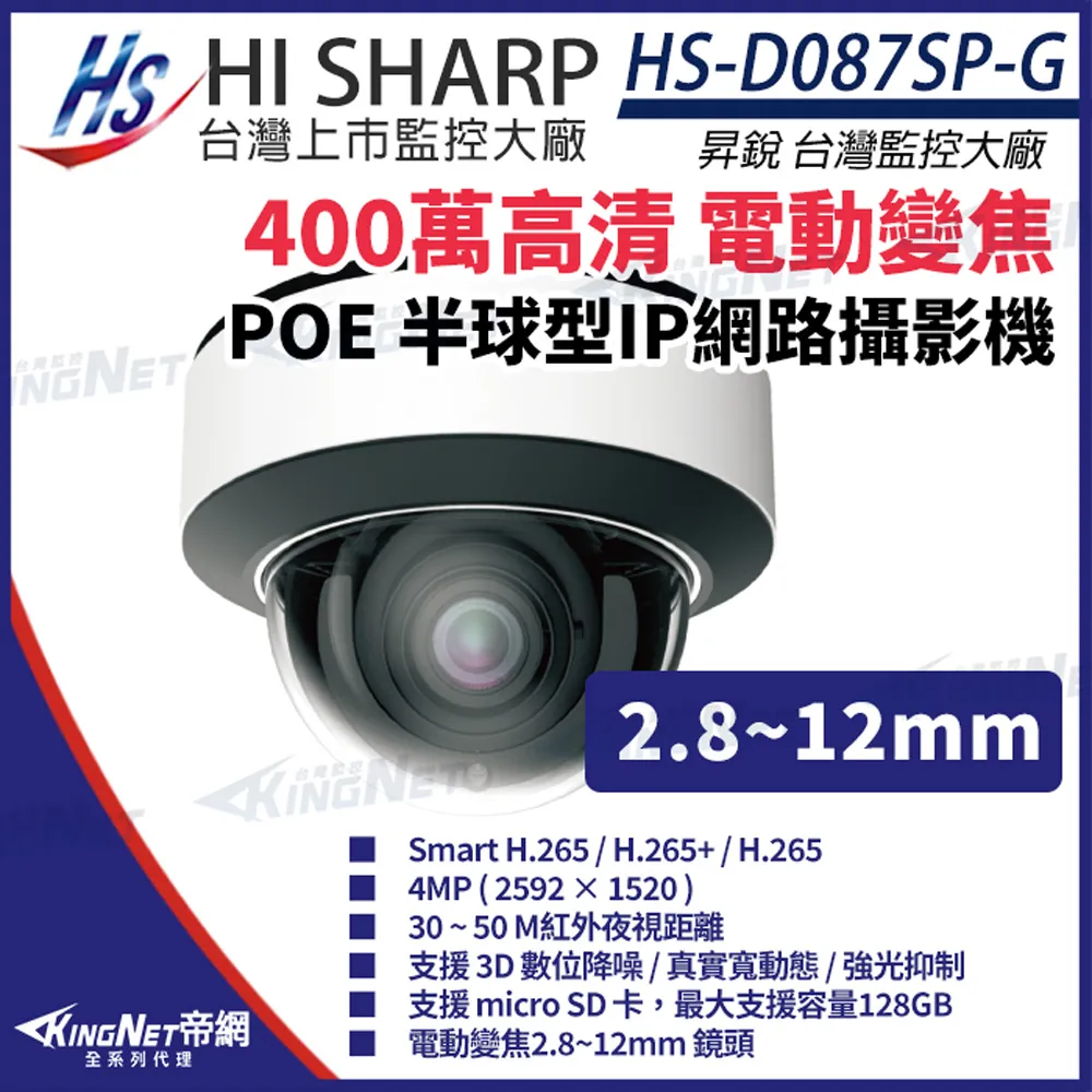 【昇銳】 HS-D087SP-G 400萬 人臉辨識 半球型 網路攝影機 電動變焦 歷史價格詳細信息