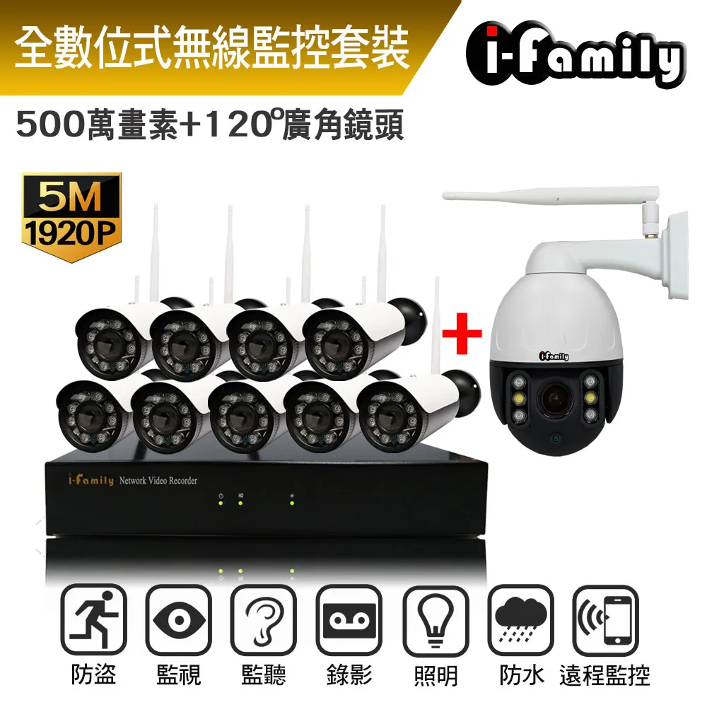 【宇晨I-Family】免施工/免設定1920P十路式3槍機+1球機無線監視錄影套裝組 歷史價格詳細信息