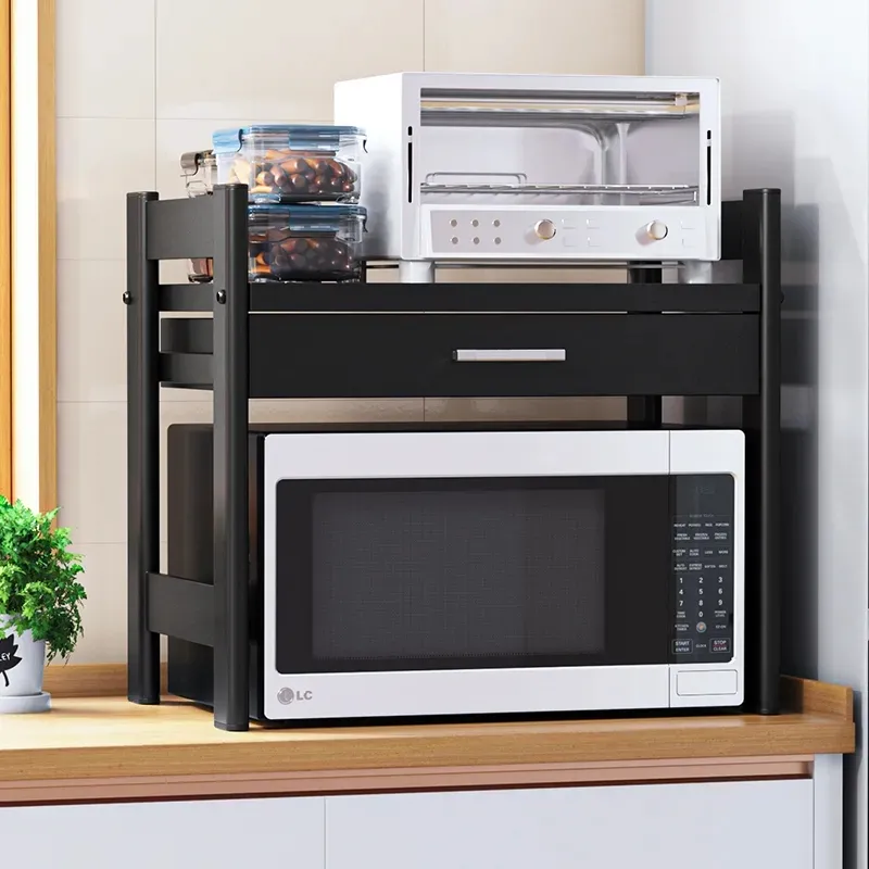 廚房微波爐置物架桌面雙層抽屜式收納櫃家用檯面放電電子鍋烤箱架子 歷史價格詳細信息