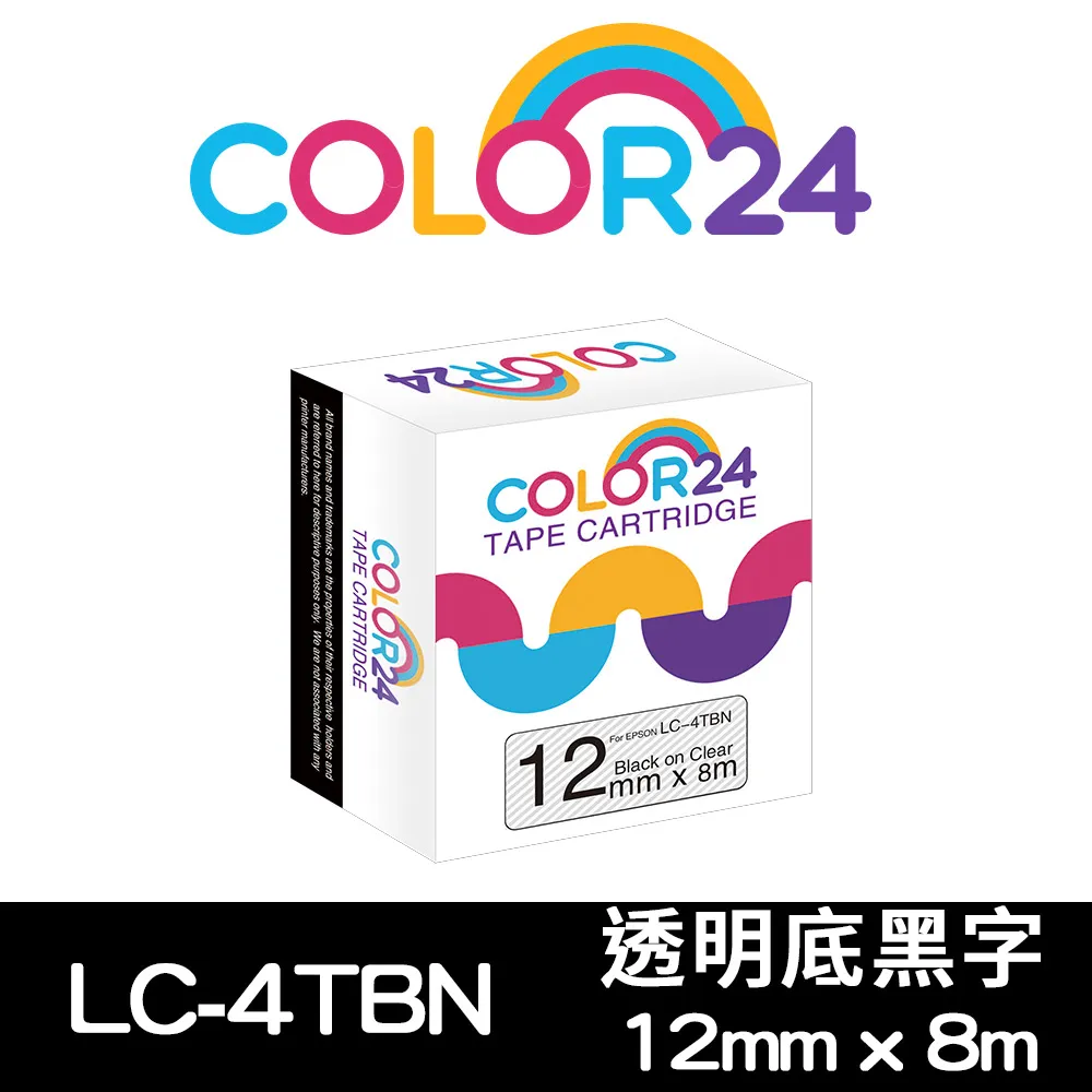 【Color24】for EPSON LC-4TBN / LK-4TBN 透明底黑字相容標籤帶(寬度12mm) 歷史價格詳細信息