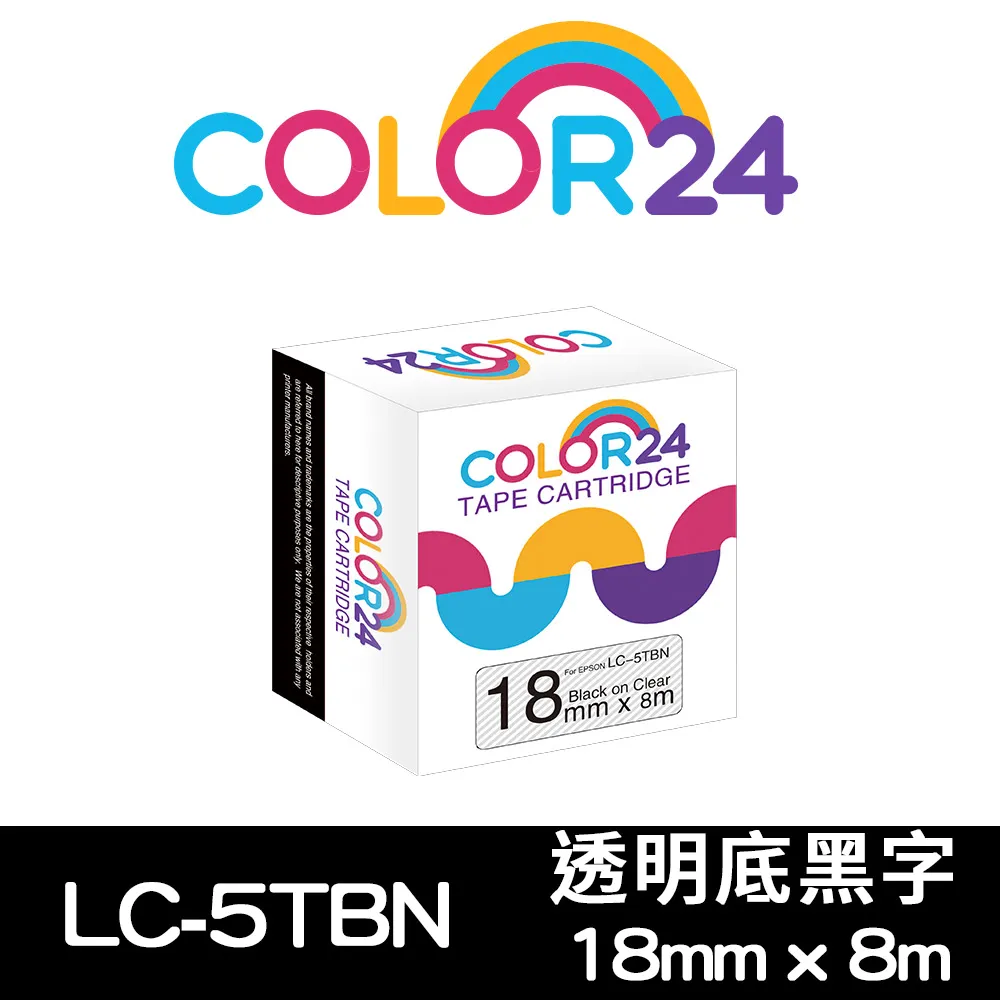 【Color24】for EPSON LC-5TBN / LK-5TBN 透明底黑字相容標籤帶(寬度18mm) 歷史價格詳細信息