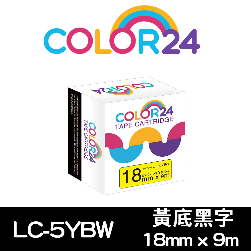 【COLOR24】for EPSON LC-5YBW / LK-5YBW 高黏性系列黃底黑字相容標籤帶(寬度18mm) 歷史價格詳細信息