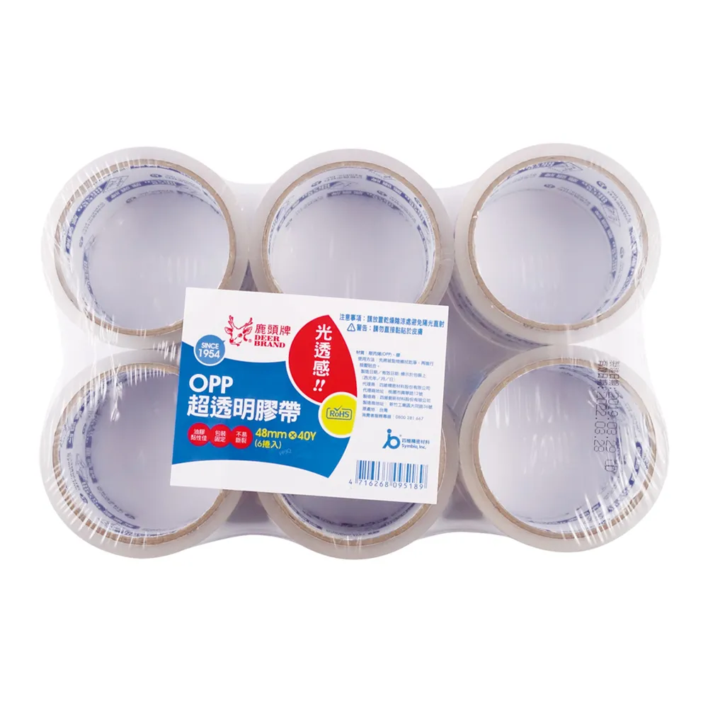鹿頭牌大管芯OPP超透明包裝膠帶 60mmx36.4M/6卷/束 (PP3Q) 歷史價格詳細信息