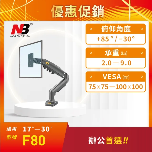 NB F80 17-30吋桌上型氣壓式螢幕壁掛架《適用電競螢幕》免鑽洞 兩種安裝法 /超取限一組 歷史價格詳細信息