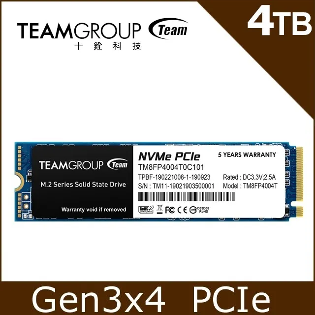 TEAM 十銓 MP34 4TB M.2 PCIe SSD 固態硬碟 NVMe 1.3 TEAM GROUP 十銓科技 歷史價格詳細信息