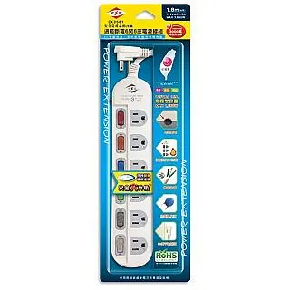 【威電】CK-3661-6綠色款3孔6開6座 防雷擊 突波 電腦 延長線 6尺/1.8M(直立插頭 過載斷電 ) 歷史價格詳細信息