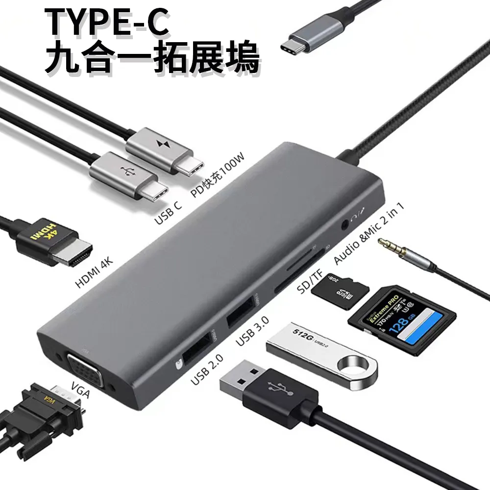 Sily Type-C 四合一多功能擴展塢 USB3.0集線器 PD快充 VGA轉接器 HDMI轉接頭 歷史價格詳細信息
