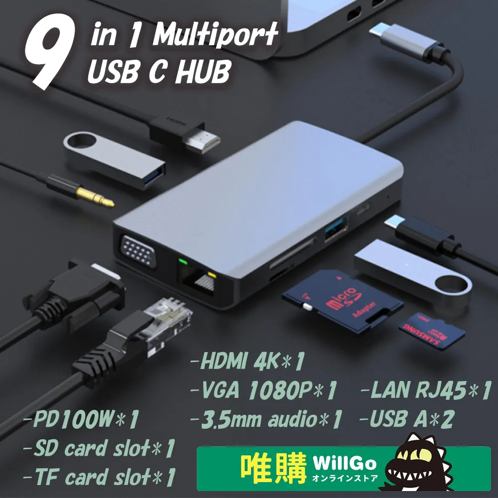 WillGo 8 in 1 USB C 雙HDMI+VGA多機能集線器 (支援MST、SST) 歷史價格詳細信息