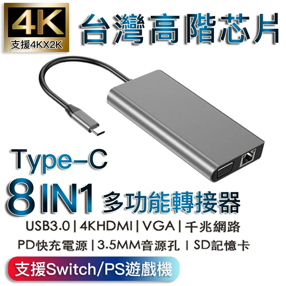 Type-c八合一HDMI/VGA/PD/SD/3.5MM音源/USB3.0/網路多功能轉接器 歷史價格詳細信息