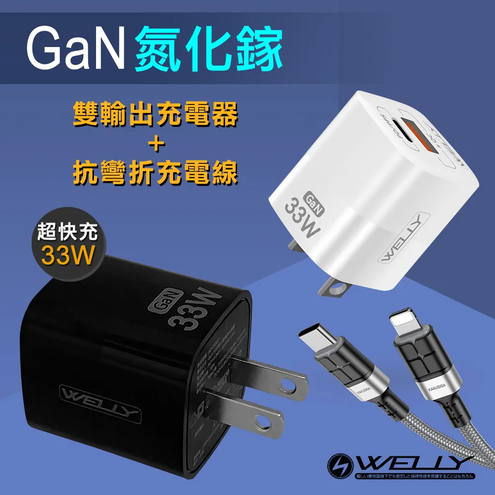 WELLY 33W氮化鎵GaN Type-C/USB-A雙輸出充電器+60W抗彎折快充 Type-C to Type-C充電線(1.2M) 歷史價格詳細信息
