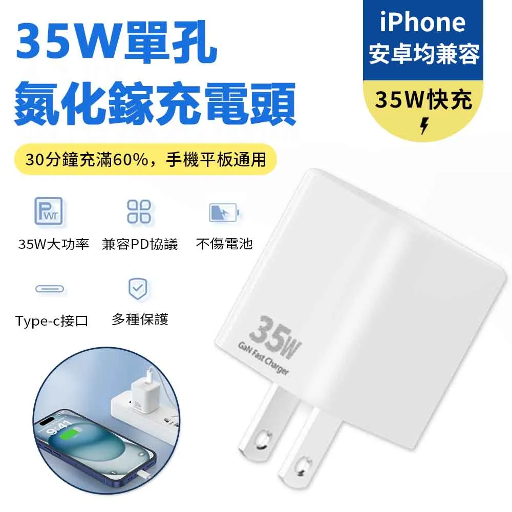 Sily Type-C 35W單孔氮化鎵充電器 PD快充充電頭 豆腐頭 旅充頭 歷史價格詳細信息
