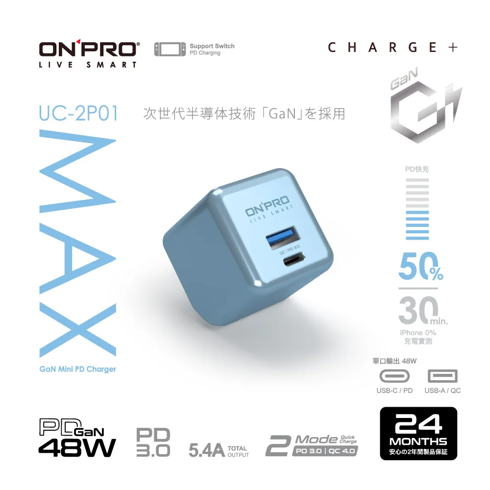 ONPRO UC-2P01 GAN 48W 第四代氮化鎵超急速充電器【Max版-天峰藍】 歷史價格詳細信息