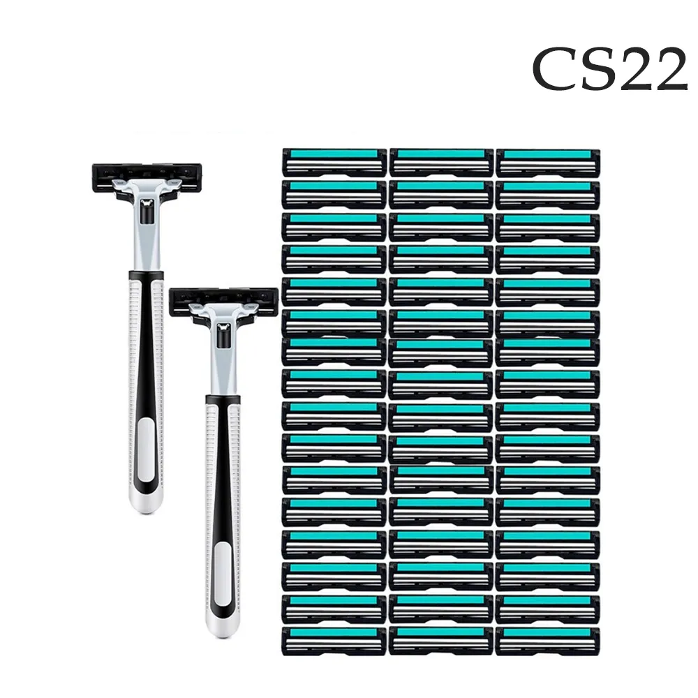【CS22】不銹鋼雙層手動刮鬍刀(2刀架+60刀片)-2組 歷史價格詳細信息