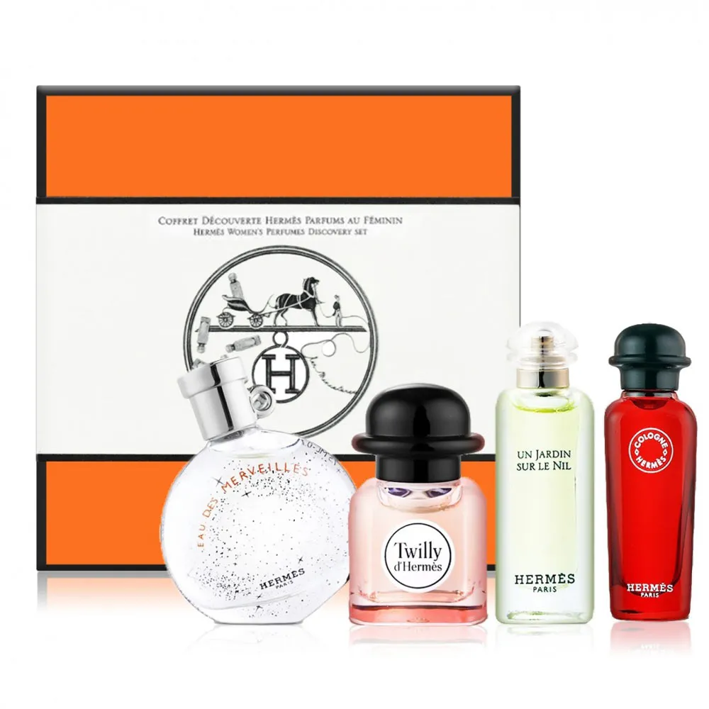 HERMES愛馬仕 女性香水禮盒組(7.5ml*4) [TWILLY絲巾+尼羅河花園+橘採星光+緋紅火參] 歷史價格詳細信息