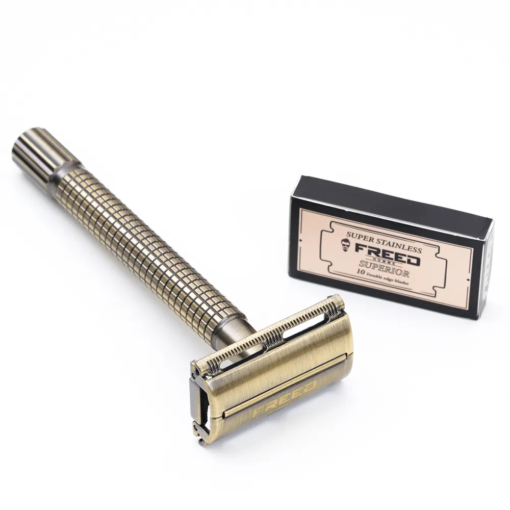 【FREED】客製化刻字 旋轉開放式復古雙刃安全刮鬍刀- 古銅棕 (附刀片10片) 歷史價格詳細信息