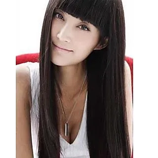 假髮女齊瀏海長直髮帶頭頂假髮補發塊蓬鬆自然蓋白髮黑長直假髮片 歷史價格詳細信息