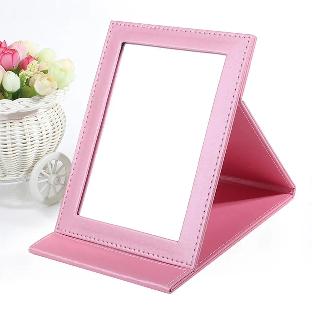 【幸福揚邑】時尚皮革質感隨身超大摺疊彩妝美妝化妝鏡/桌鏡(珍珠甜蜜粉色) 歷史價格詳細信息