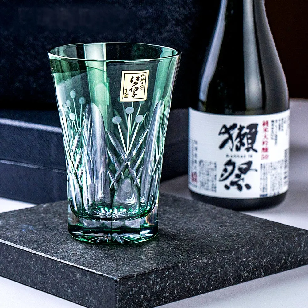 【田島硝子】田島硝子 映見玉矢來紋啤酒杯 江戸切子 玻璃杯 尾形卓司 作 清綠色(TG05-15-1G) 歷史價格詳細信息