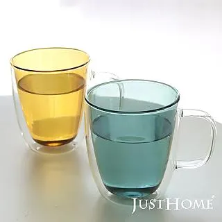 玻璃馬克杯 綠色 平底杯 耐熱玻璃杯 帶把雙層隔熱水杯 B-PG450G 歷史價格詳細信息