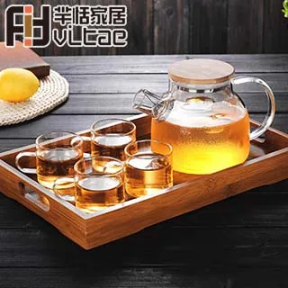 中式玻璃茶杯家用耐熱茶水分離泡茶杯三件杯辦公杯帶過濾木把水杯-~特價 歷史價格詳細信息