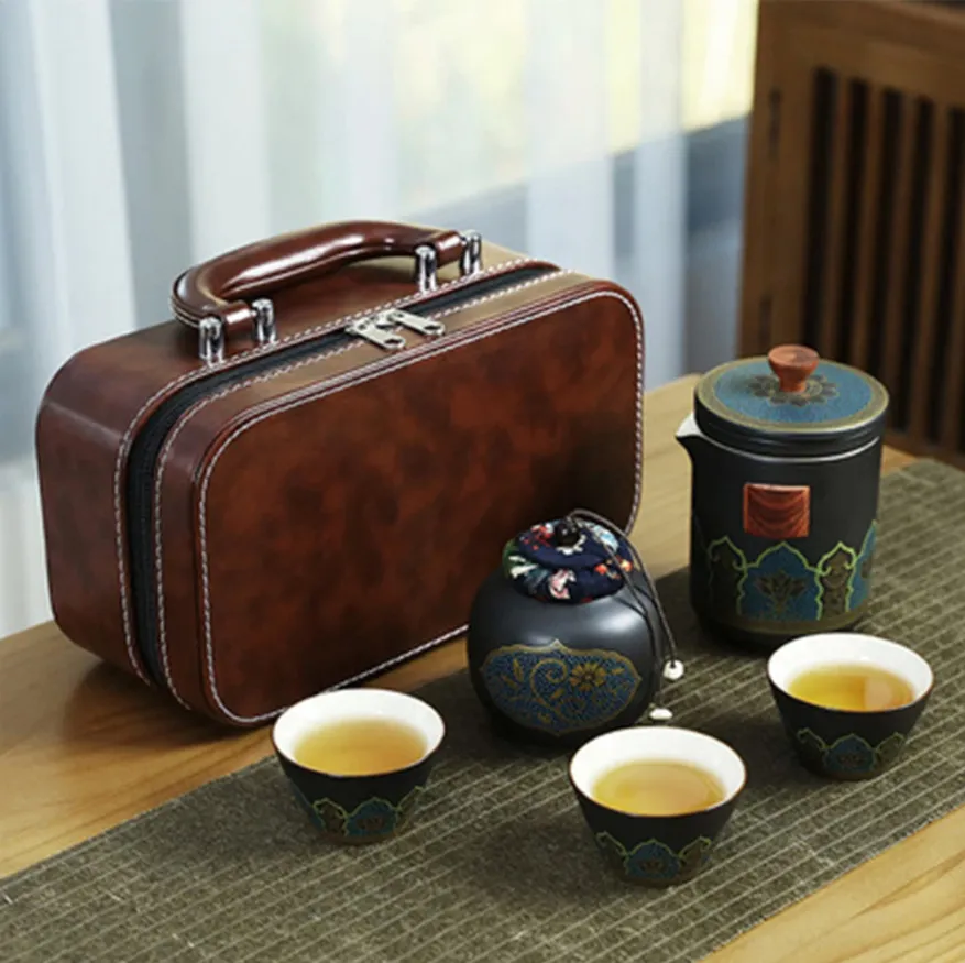 【甲榮堂】便攜式一壺三杯陶瓷快客旅行茶具套裝組（茶壺/茶葉罐/茶杯/功夫茶具） 歷史價格詳細信息