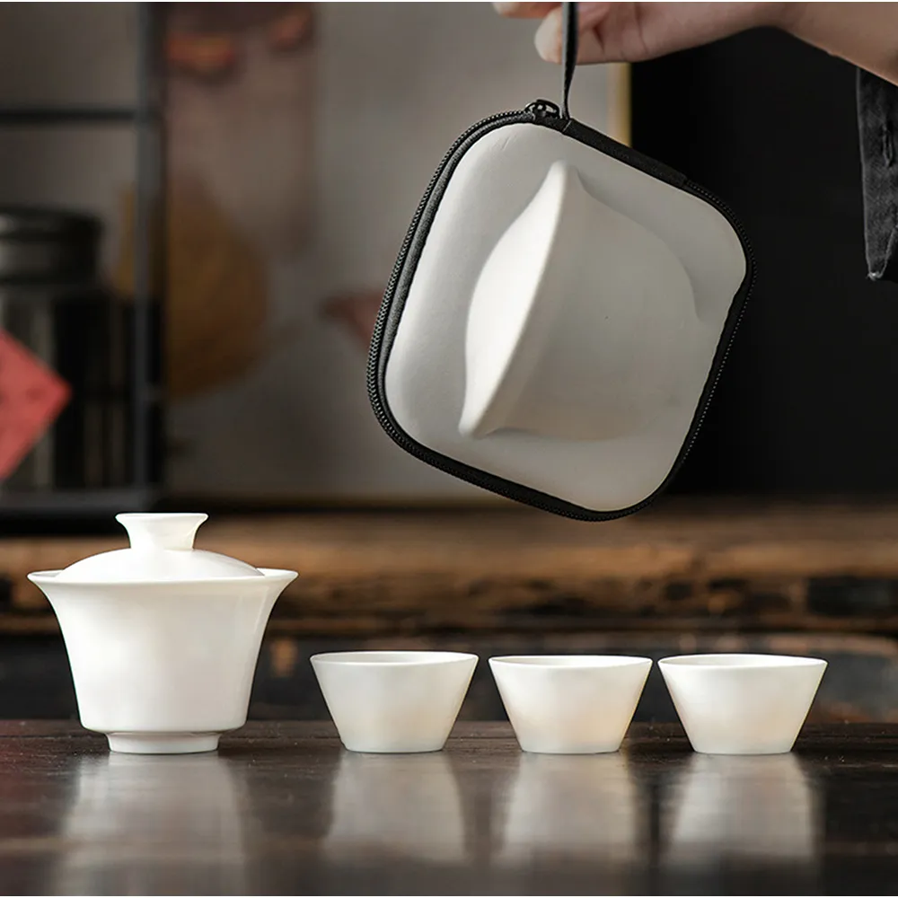 羊脂玉茶具旅行套裝高端白瓷快客杯車載便攜式家庭戶外功夫茶具 歷史價格詳細信息