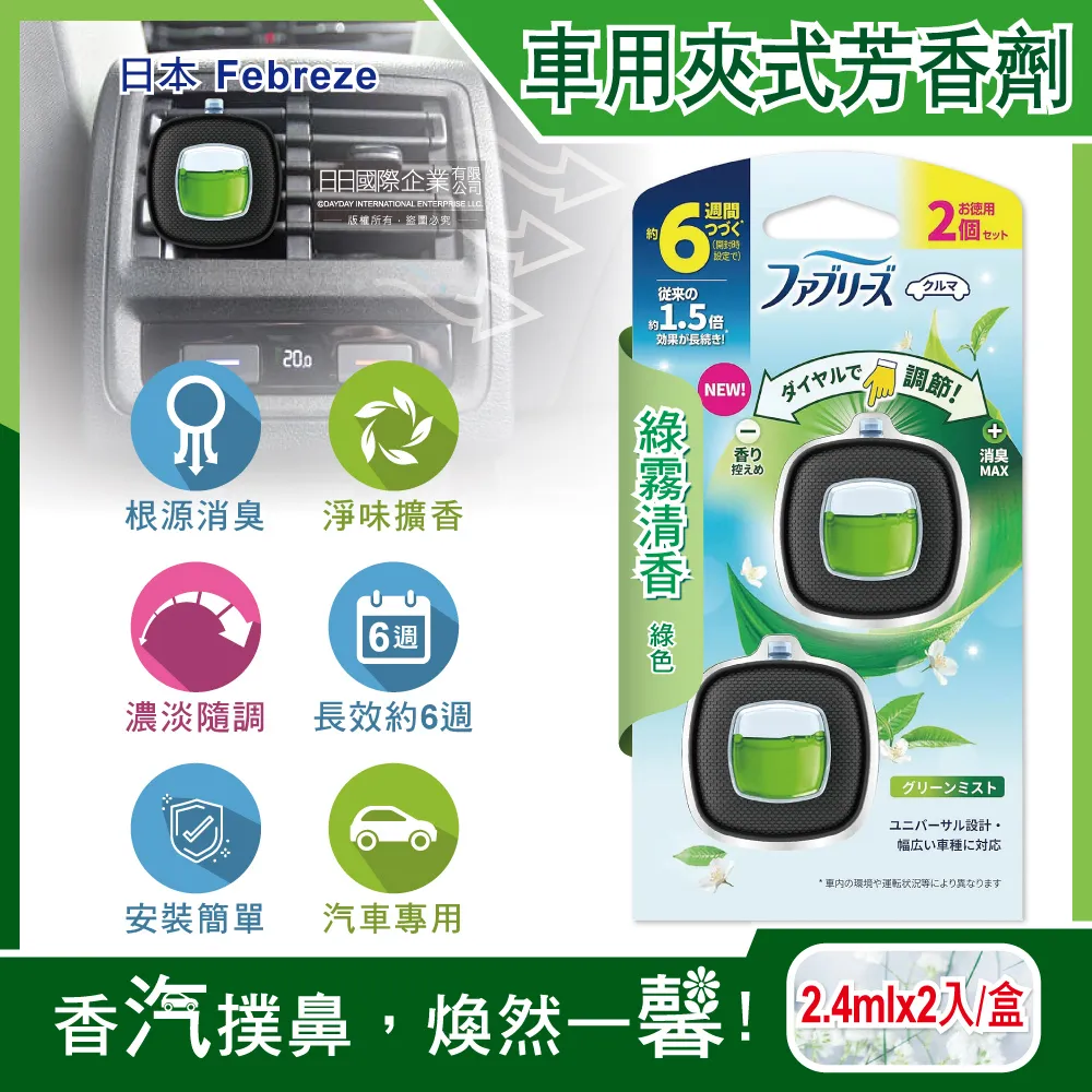 (2盒)日本Febreze風倍清-車用夾式芳香劑(4款可選)2.4mlx2入/盒 歷史價格詳細信息