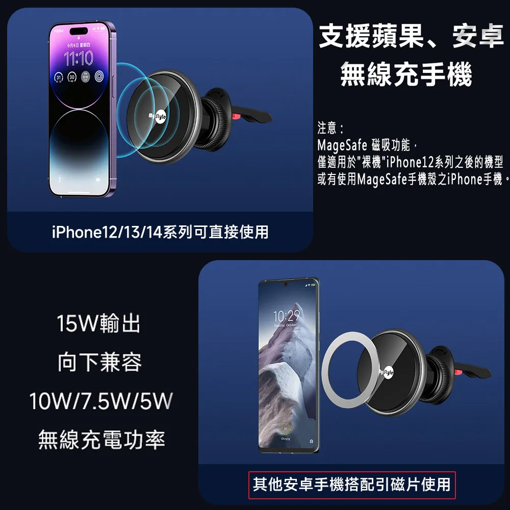 【MyStyle】15W 磁吸MagSafe無線充電車架(內附手機引磁片) 歷史價格詳細信息