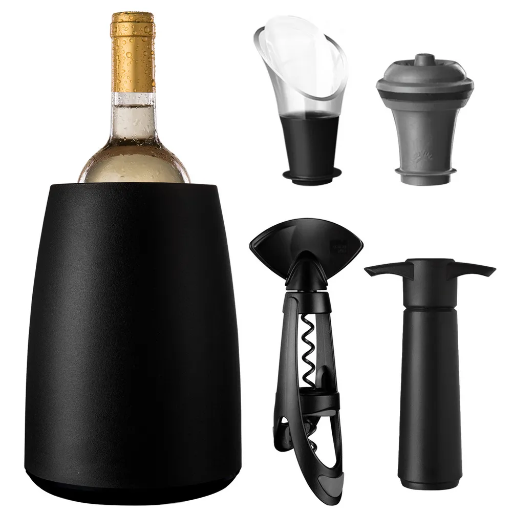 【VACU VIN】保冷冰桶+開酒注酒抽真空組 黑  / 開酒器 開瓶器 瓶塞 酒塞 保鮮瓶塞 鋁箔刀 冰酒桶 歷史價格詳細信息