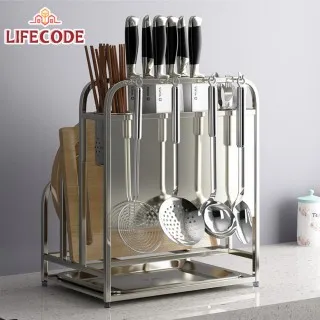 LIFECODE《收納王》304不鏽鋼三層方管碗碟架附筷子籠+砧板架 歷史價格詳細信息