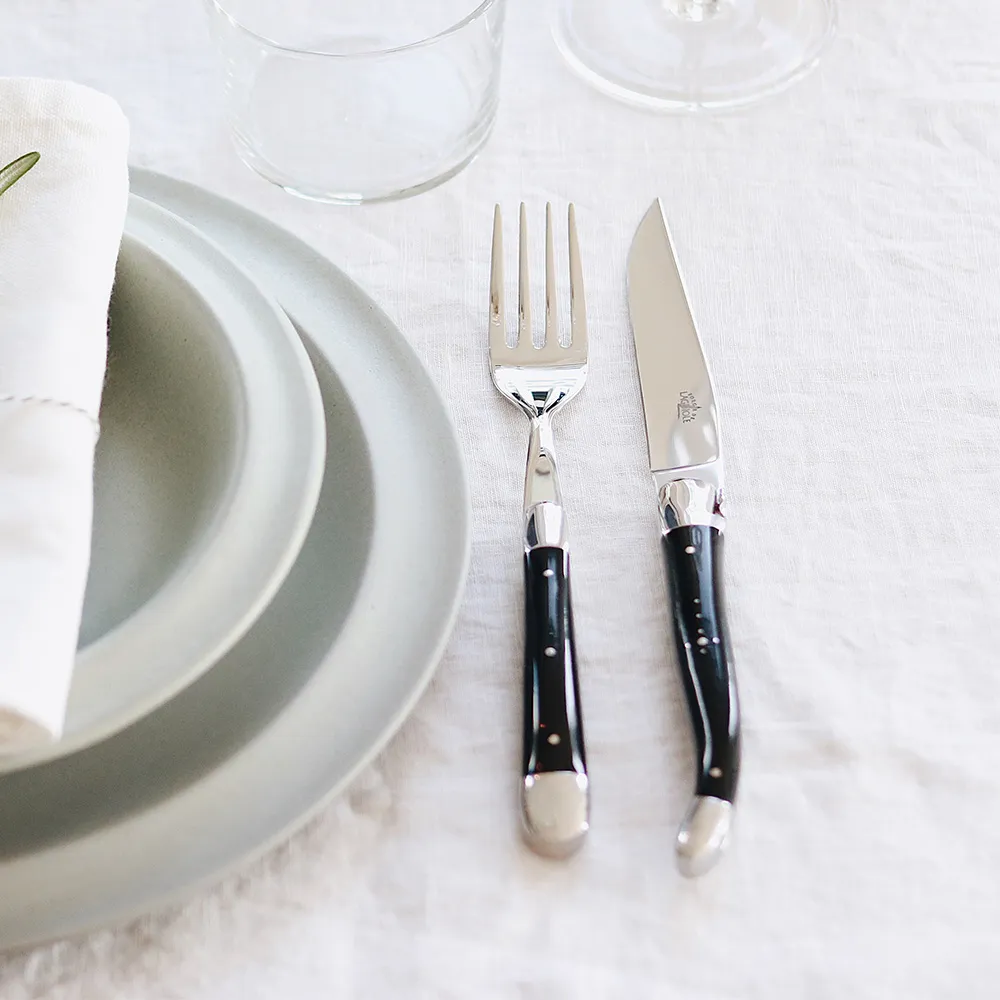 Forge de Laguiole 頂級手工黑色耐力纖維牛排刀叉禮盒組-亮面 歷史價格詳細信息