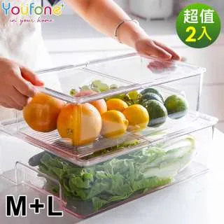 【YOUFONE】廚房透明冰箱蔬果附蓋收納盒2入組M+L 歷史價格詳細信息