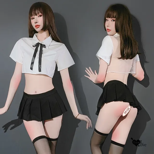 學生角色扮演服！活力大膽露乳短上衣百褶小短裙含襪三件組 歷史價格詳細信息