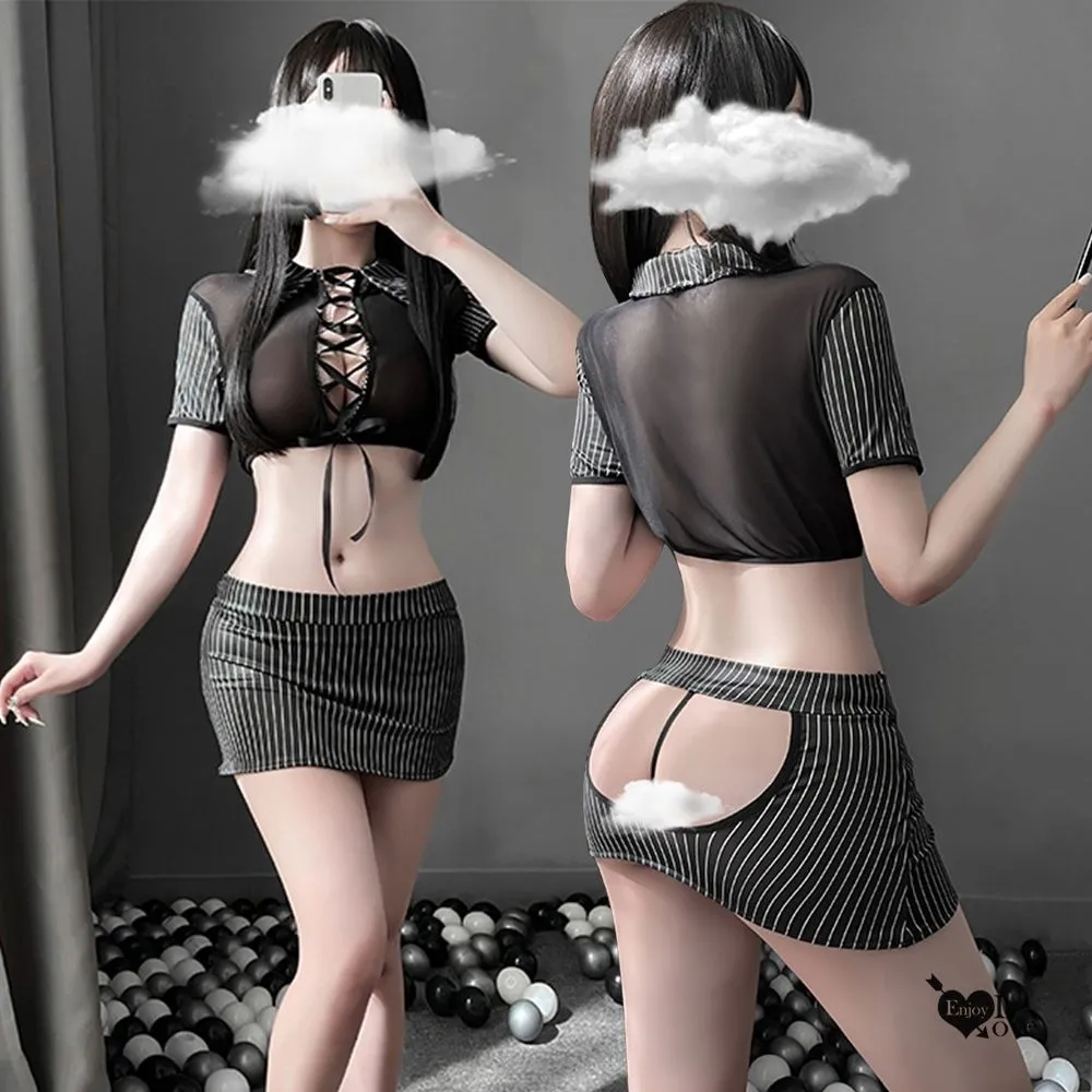 秘書角色扮演服！半露酥胸綁帶纏腰短上衣單側抽褶包臀裙四件式套裝 情趣夢天堂 情趣用品 台灣現貨 快速出貨 歷史價格詳細信息