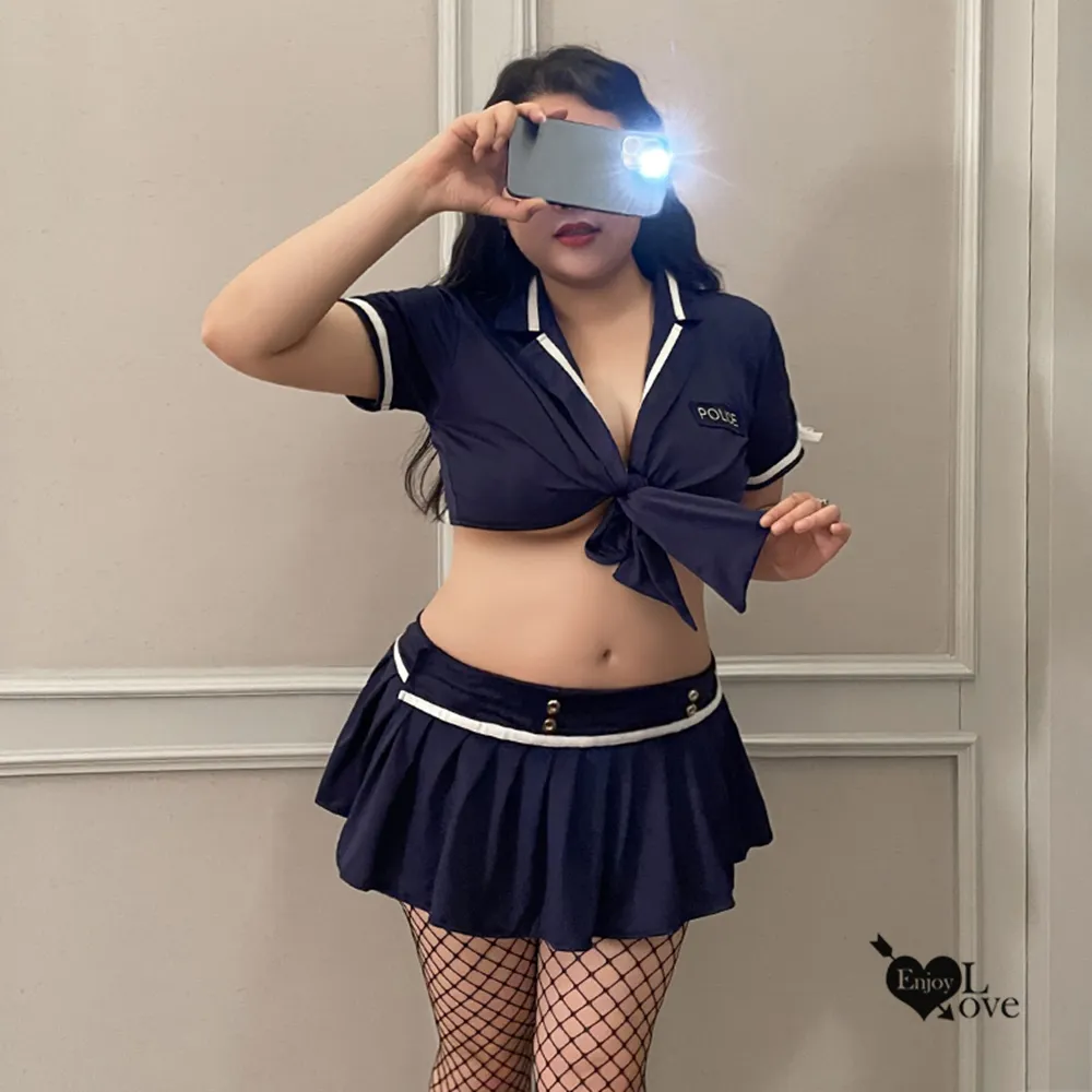 女警角色扮演服！金帶交叉裸胸露溝吊襪帶五件式套裝－含絲襪 歷史價格詳細信息