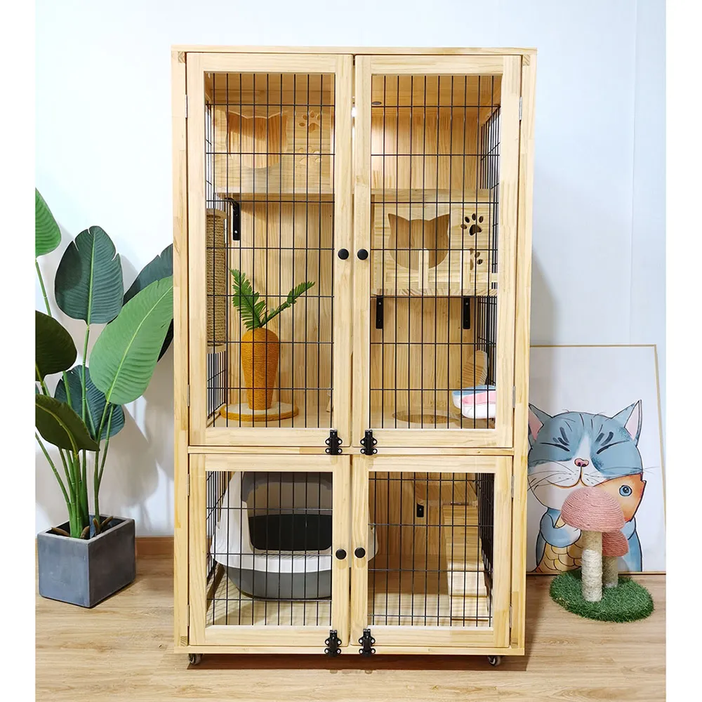 籠子 防水猫窝户外实木质猫舍四季通用豪华猫帐篷上下铺防腐猫笼猫别墅~定價[購買請咨詢] 歷史價格詳細信息