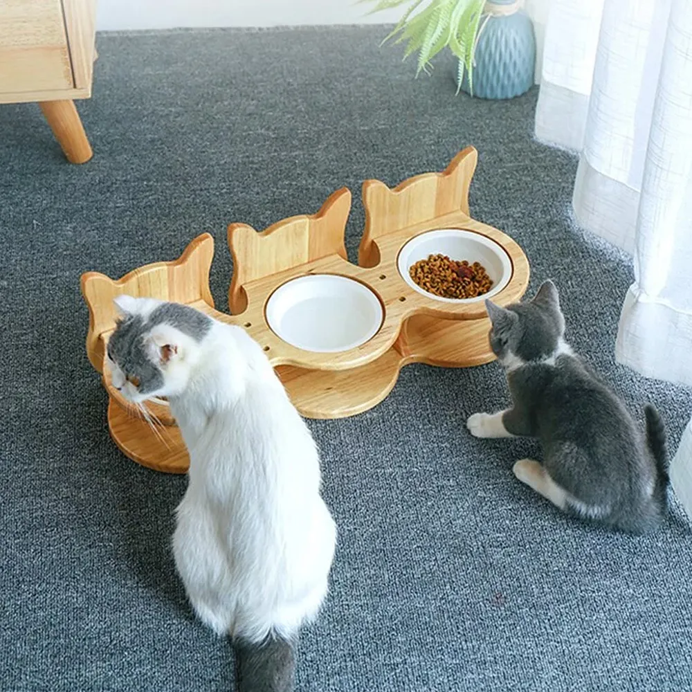 【喵仙兒】三胞胎貓耳實木三碗架組-附瓷碗 歷史價格詳細信息