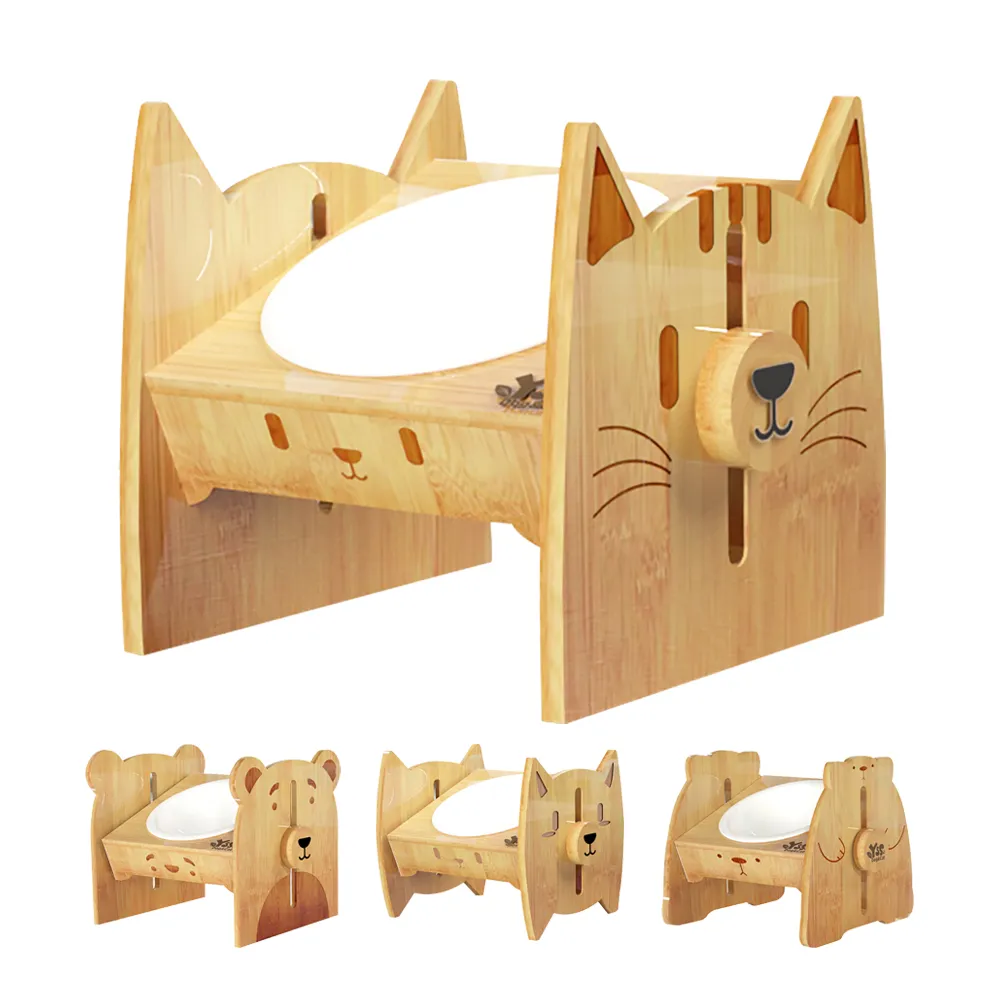 【單碗】可調式碗架 陶瓷碗 貓碗 斜口可調節寵物碗 竹木寵物碗 歷史價格詳細信息