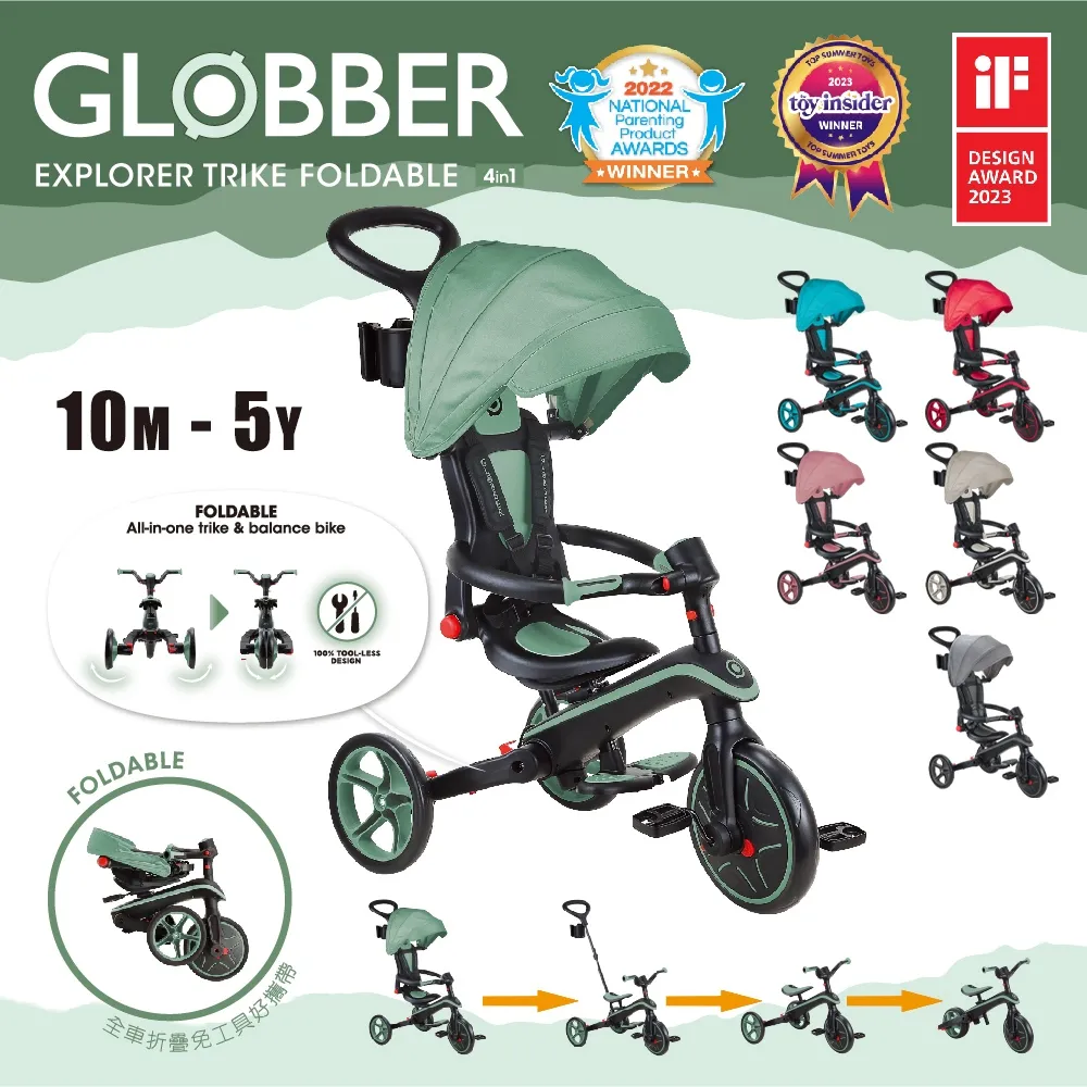 GLOBBER 哥輪步 4合1 Trike多功能3輪推車折疊版 多款任選 免工具 可變換五種模式 滑板車 推車 腳踏車 歷史價格詳細信息
