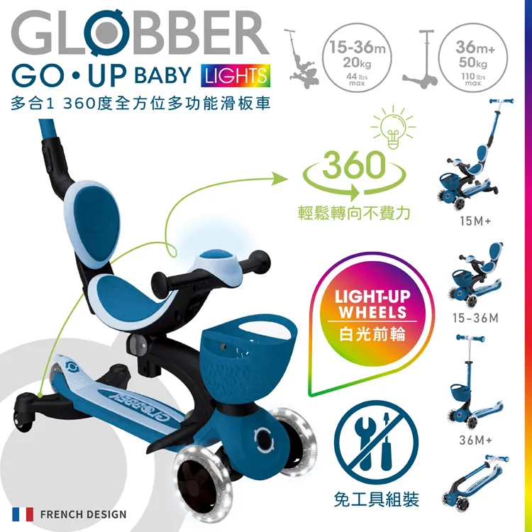 法國 GLOBBER GO‧UP 360度多功能滑板車(白光發光前輪)-乾燥玫瑰粉 歷史價格詳細信息