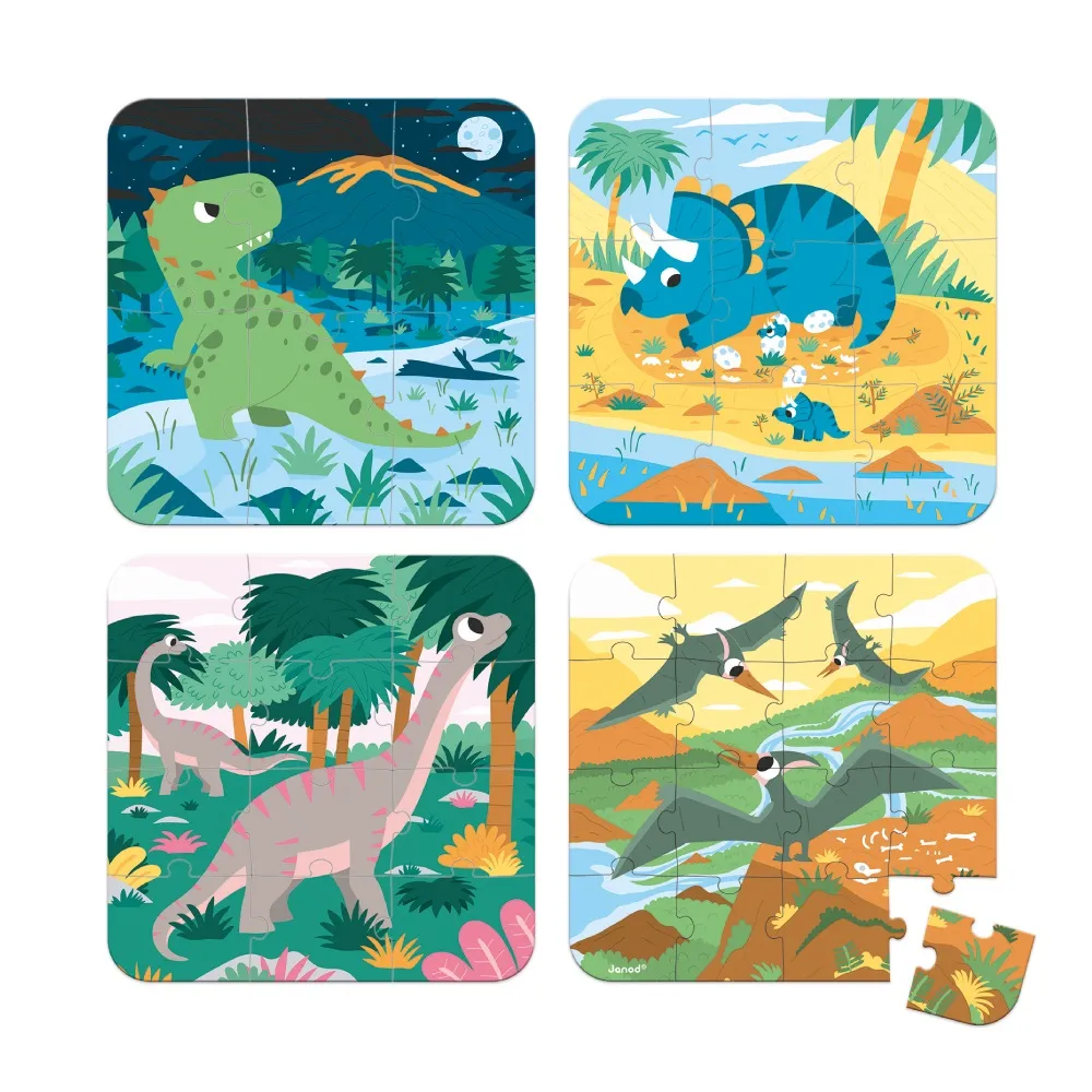 【法國Janod】厚片拼圖-恐龍世界(4合1) 歷史價格詳細信息