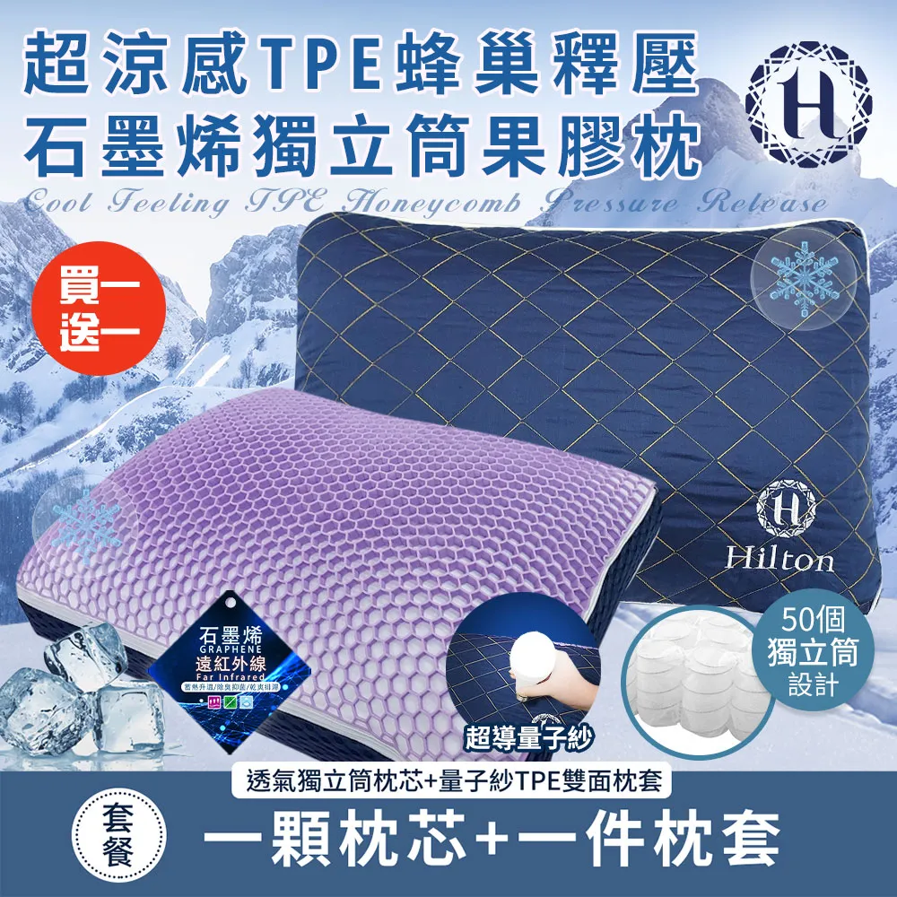 【Hilton 希爾頓】超涼感TPE蜂巢釋壓石墨烯獨立筒果膠枕(枕頭/透氣枕/釋壓枕/貓肚枕)(B0228-NX) 歷史價格詳細信息