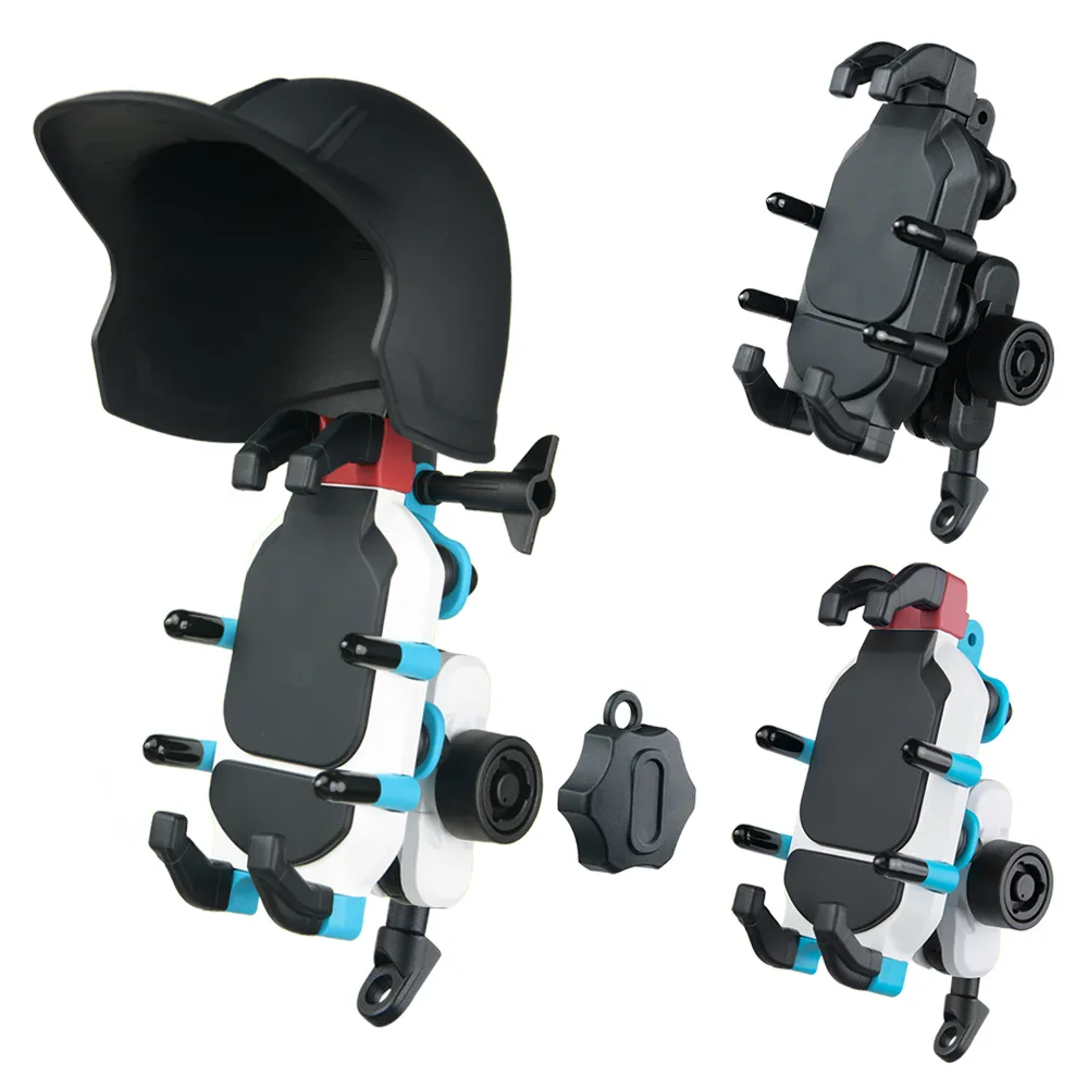 八爪專業減震防盜機車手機架 大遮陽帽 四角氣囊矽膠減震墊 不鏽鋼桿 外送摩托車後視鏡導航支架 歷史價格詳細信息