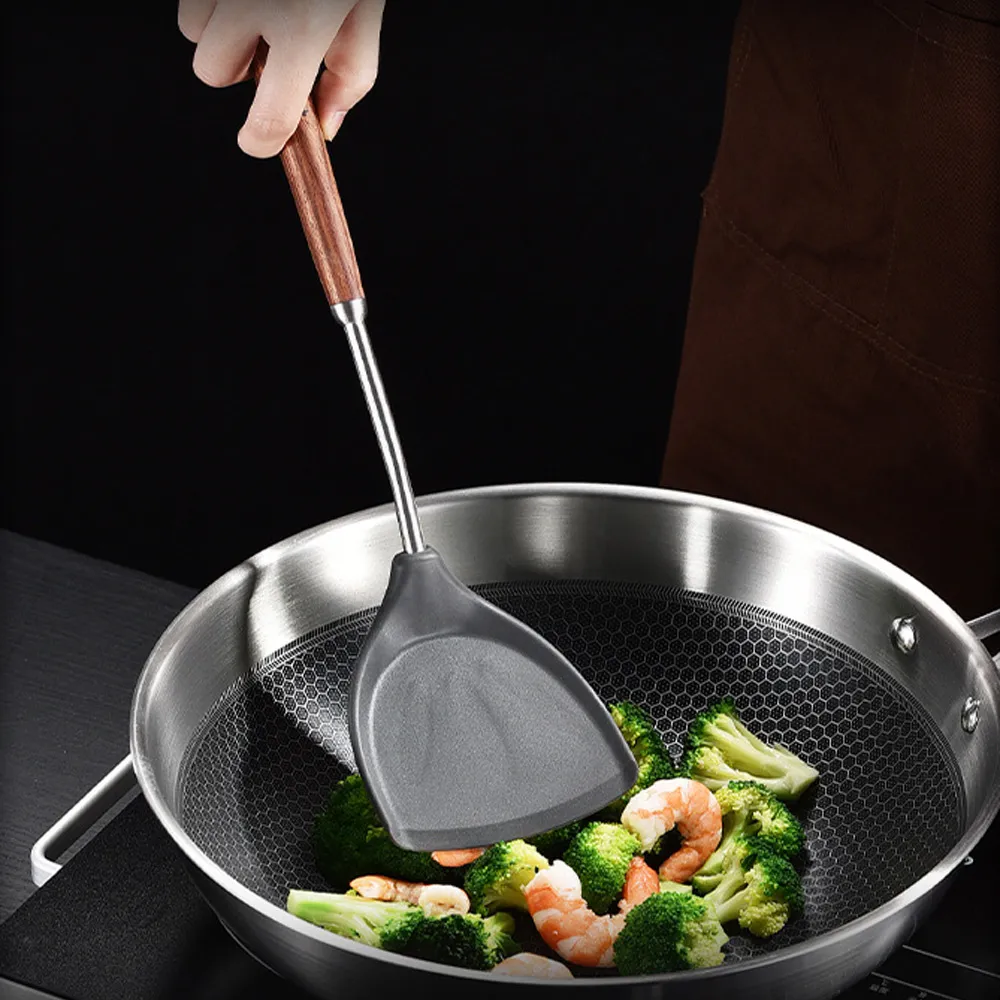 PUSH!廚房用品不銹鋼花梨木手柄不粘鍋矽膠鏟炒菜鏟耐高溫麥飯石鍋矽膠不鏽鋼鍋鏟2入組D292-1 歷史價格詳細信息