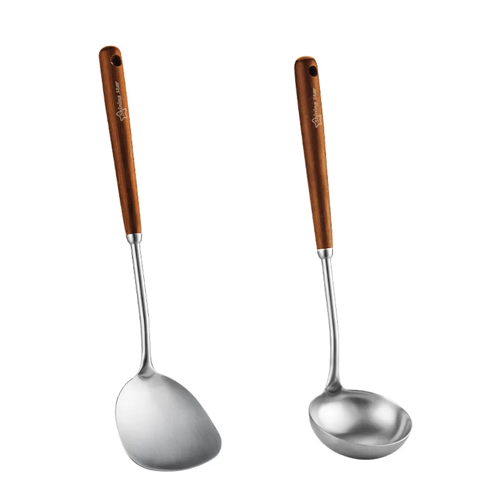 PUSH!廚房用品不銹鋼花梨木手柄不粘鍋矽膠鏟炒菜鏟耐高溫麥飯石鍋矽膠不鏽鋼鍋鏟2入組D292-1 歷史價格詳細信息