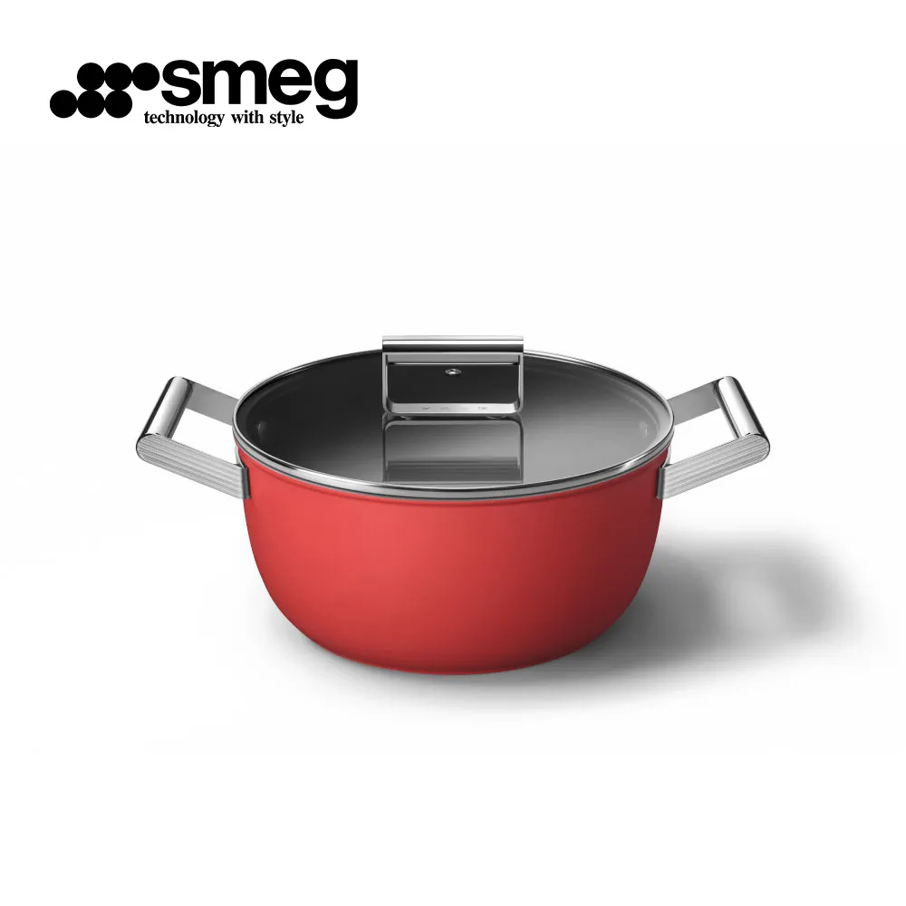 【SMEG】義大利彩色不沾雙耳湯鍋24cm(含蓋)｜魅惑紅 歷史價格詳細信息