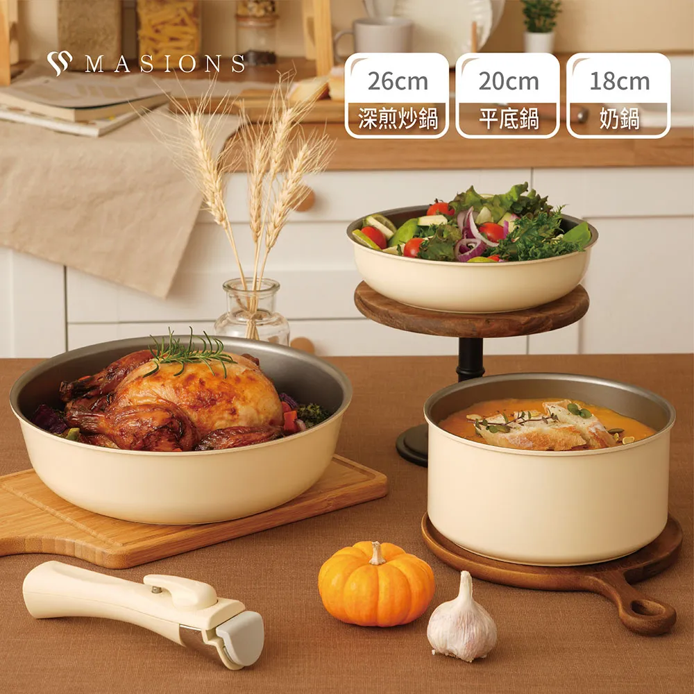 美心 MASIONS 晶鑽鍋 厚釜鑄造奈米複合金不沾平底鍋(單柄/玻璃蓋) 歷史價格詳細信息