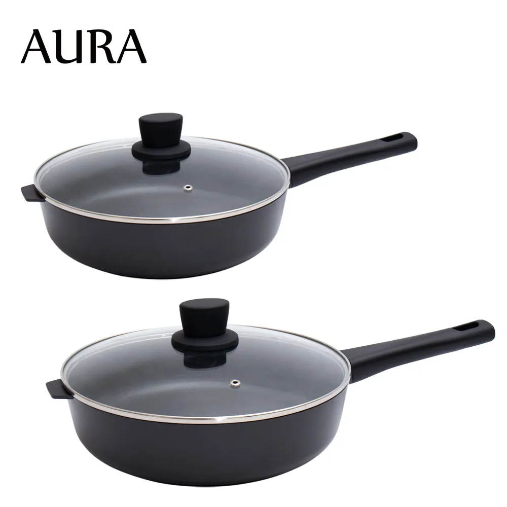 【AURA 艾樂】花崗岩大理石不沾平底煎鍋四件組-momo獨家(24cm+28cm平煎鍋、2個鍋蓋) 歷史價格詳細信息