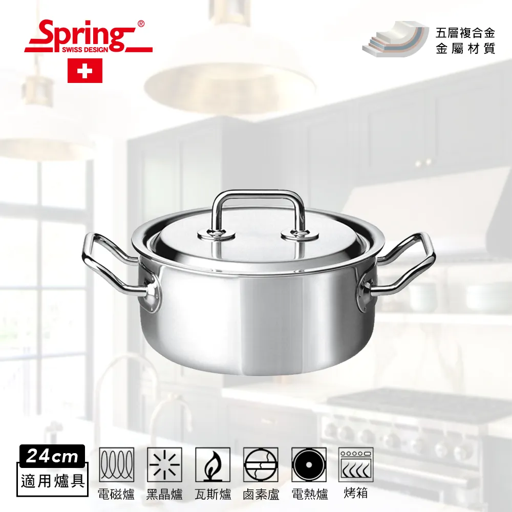 《瑞士SPRING》尊爵不鏽鋼單柄平底鍋含蓋(24cm) 歷史價格詳細信息
