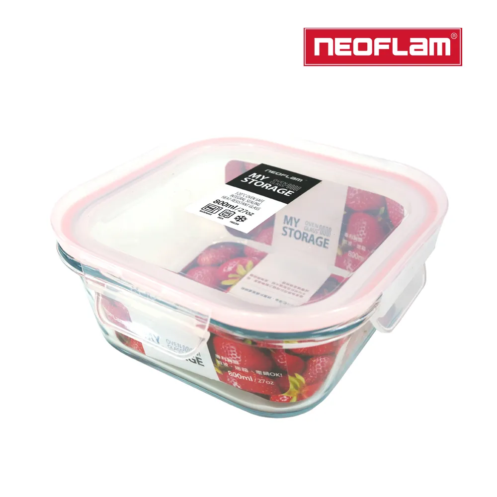 NEOFLAM 升級版專利無縫膠條耐熱玻璃保鮮盒長方形-1500ml(粉色膠條) 歷史價格詳細信息